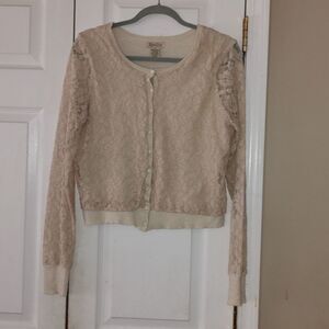 Lucky  Brand lace cream oatmeal color wool cashmere blend cardigan  Sz Xl